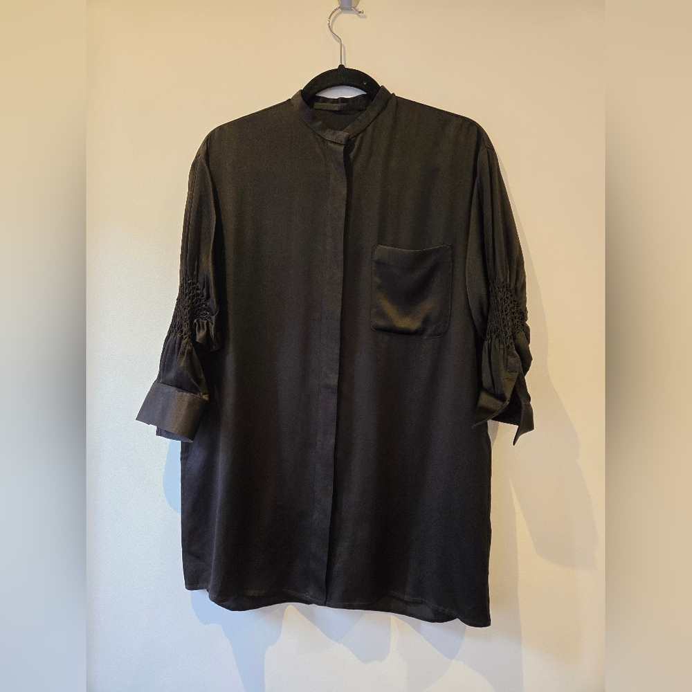 Haider Ackermann Black Silk Pleated Sleeve Blouse Size 36